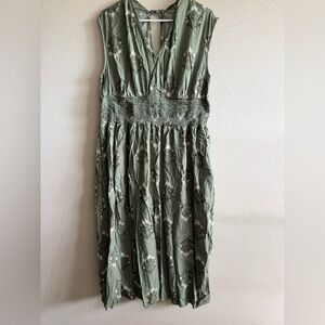 Old Navy Sage Green Floral Maxi Dress with Smocked Waist & Pockets